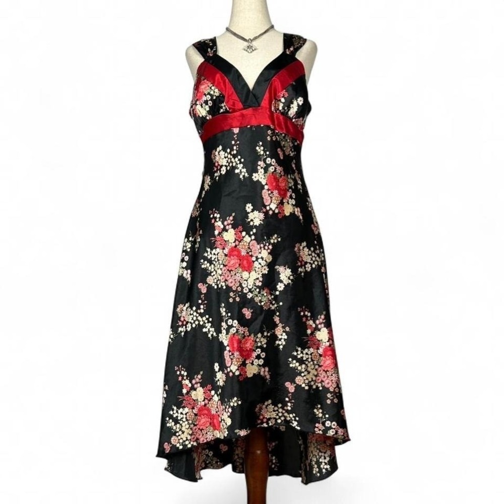 La Belle Y2K Floral Satin Midi‎ Dress Womens 13 Whimsigoth Fairy Coquette